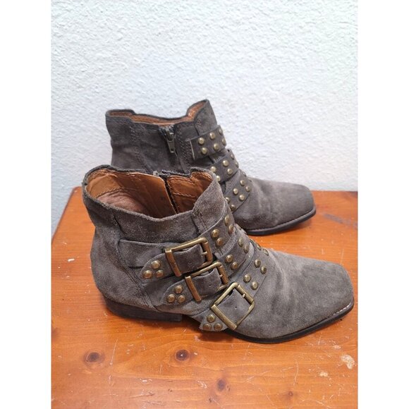 Zodiac Adele Style Brown Suede Ankle Boots With Studded Straps And Side Zippers - Picture 2 of 12